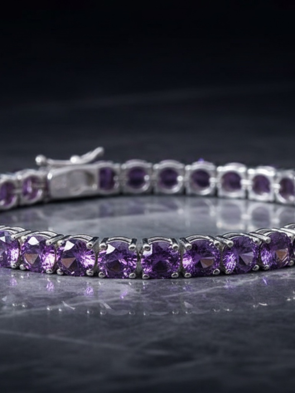 Womens Sterling Silver .925 Amethyst Tennis Bracelet - Picture 3 of 4